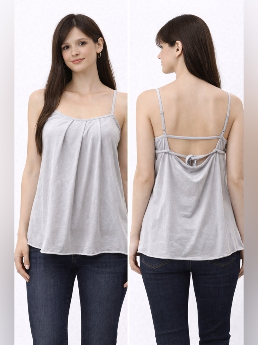 Errant Elegant Women's Spaghetti Strap 100% Cotton Blouse Light Gray Size M